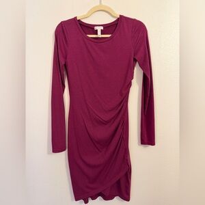 Leith Side Ruched Bodycon Dress Size Small Berry Pink Long Sleeve